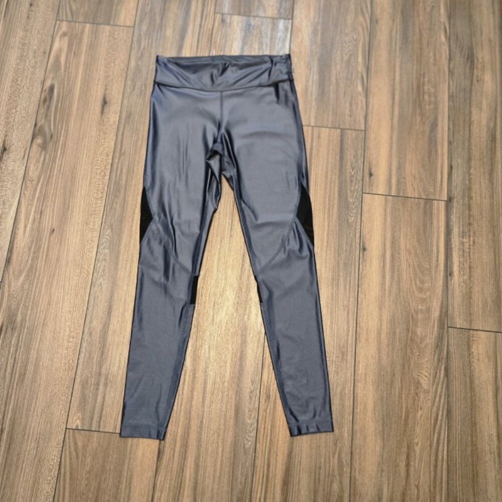 Alala Womens Metallic Gunmetal Grey Mesh Panel Activewear Leggings Size S